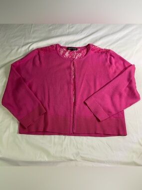 Cable & Gauge Pink Lace Open Front Cardigan XL with lace back